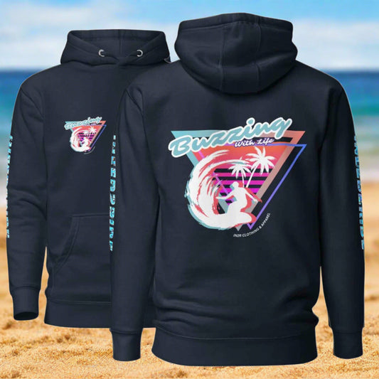 Buzzing with Life Hoodie - Navy Front and Back