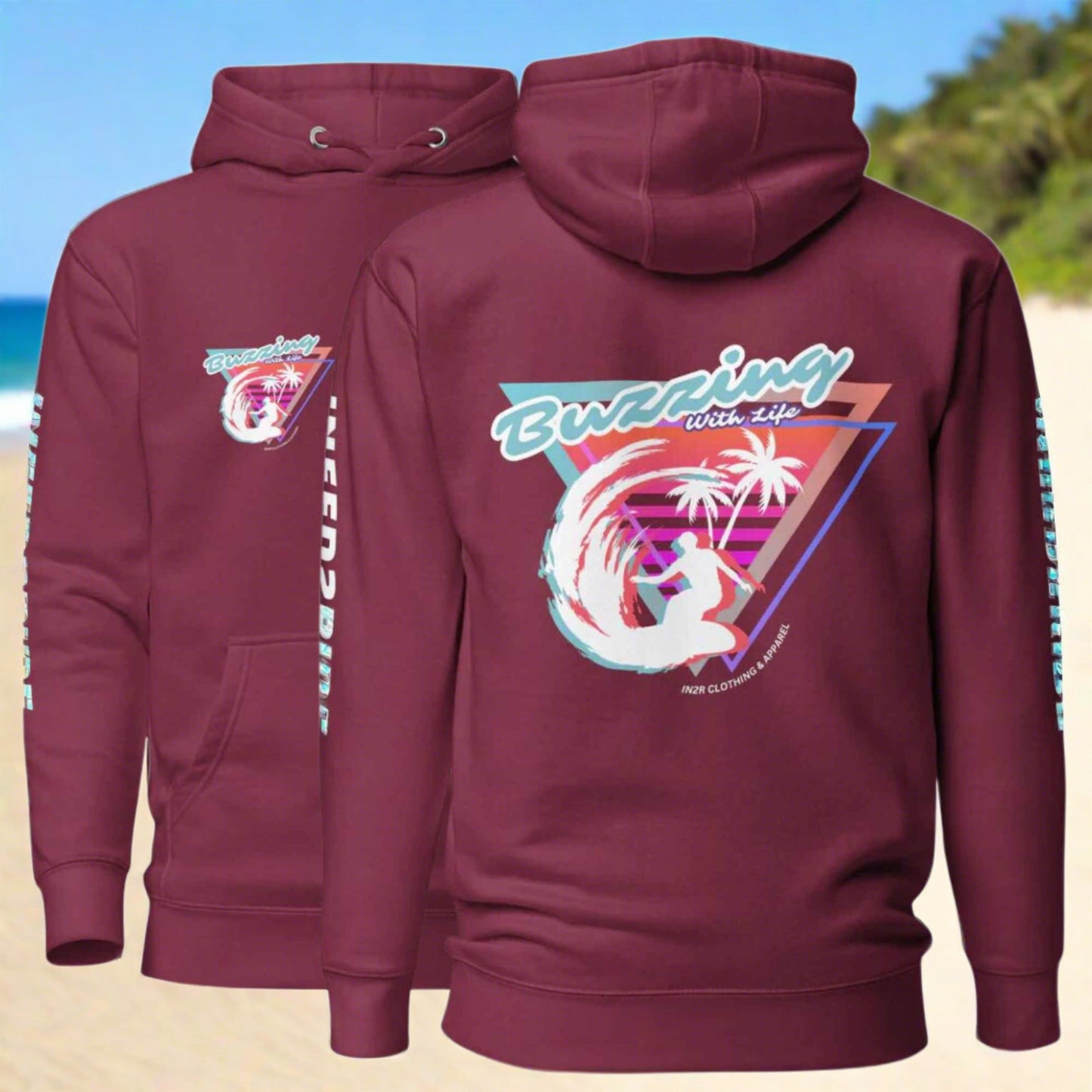 Buzzing with Life Hoodie - Maroon Front and Back