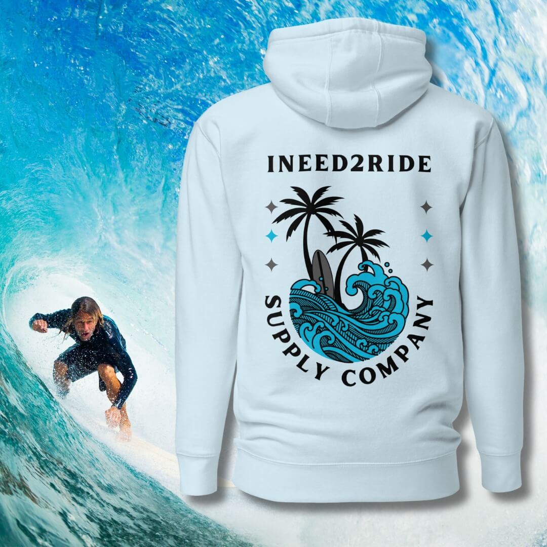 Surfs Up Sky Blue Hoodie Back View