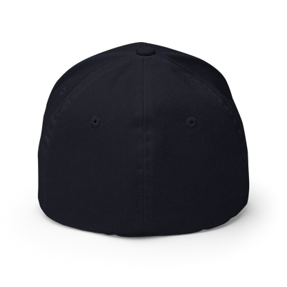 A plain black baseball cap shown from the back, photographed on a clean white background with a soft shadow.