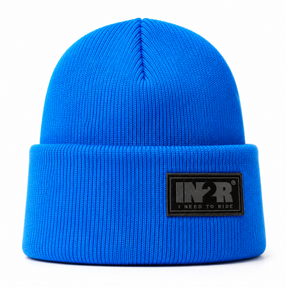 Neon Blue IN2R Original Knit Beanie with signature woven logo patch and soft acrylic knit construction.