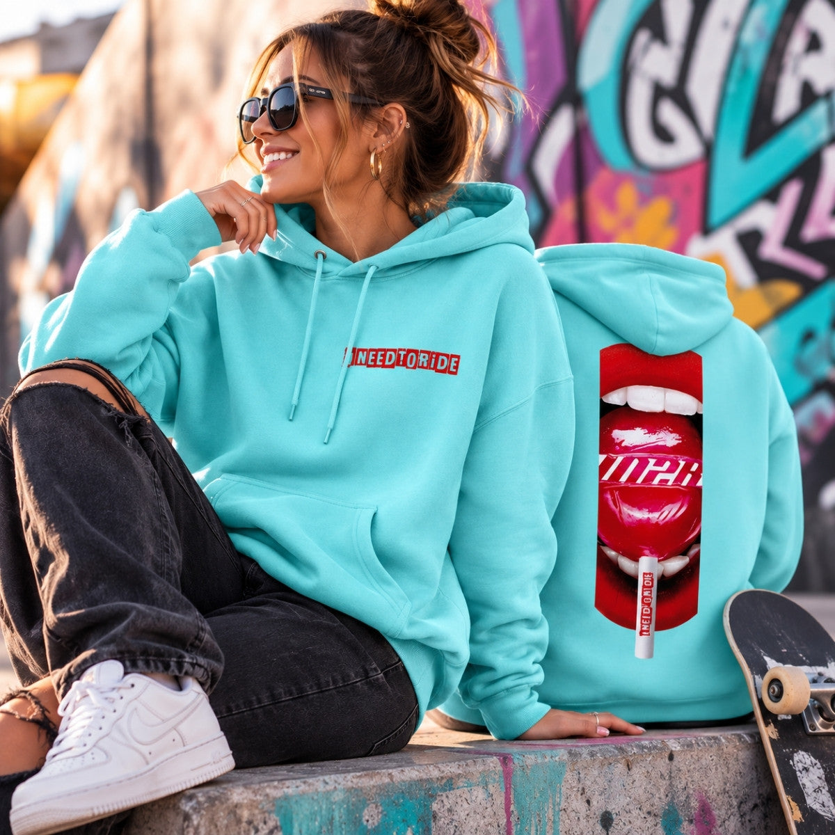Mint Sweet Sensations Premium Heavyweight Hoodie with exclusive IN2R artwork and oversized back graphic.