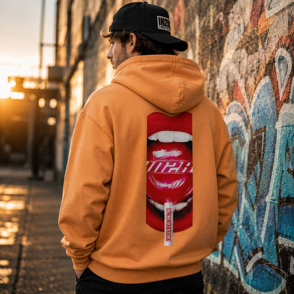 Peach Sweet Sensations Premium Heavyweight Hoodie with exclusive IN2R artwork and oversized back graphic.