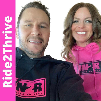C95's Rob & Shauna rocking their Ride2Thrive Hoodies from IN2R Clothing & Apparel in Saskatoon, Saskatchewan
