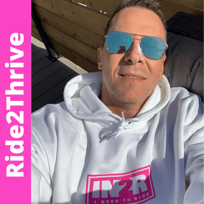 C95's Rob Suski rocking our Ride2Thrive Classic White Hoodie - IN2R Clothing and Apparel, Saskatoon, SK.