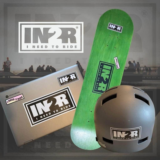 IN2R Premium 3-Piece Die-Cut Vinyl Sticker Pack with logo and Ride the Wave decals.