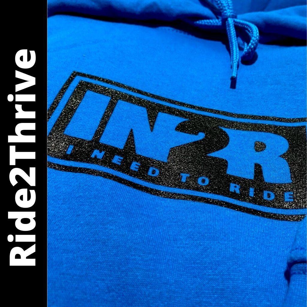 Sapphire blue IN2R Ride2Thrive unisex hoodie with black Original chest logo
